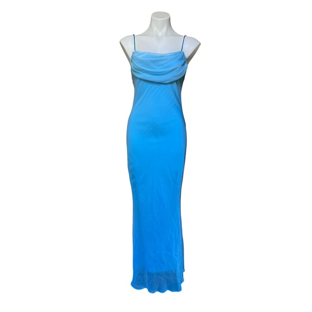 Cache Crystal Blue Y2K Chiffon Maxi Slip Dress Formal Gown Fairycore Size 4 XS